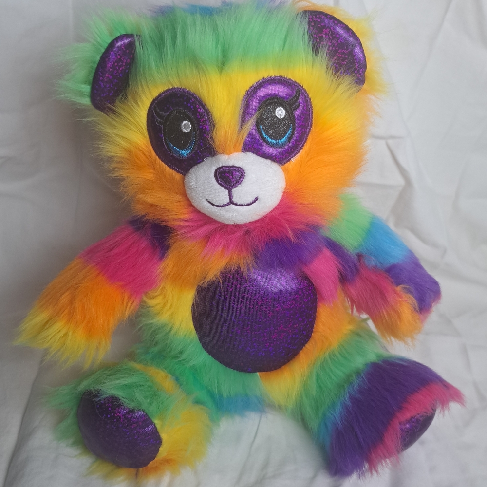 build a bear rainbow fuzzy panda 9"